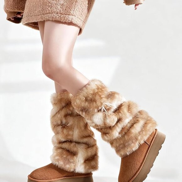 Women's Faux Fur Fuzzy Leg Warmers - Picture 3 of 5
